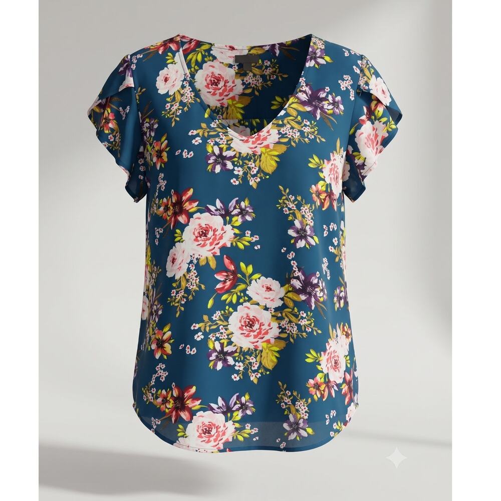 Torrid Women's L Bloomcore Romantic Feminine V-Neck Flutter Sleeve Sheer‎ Blouse